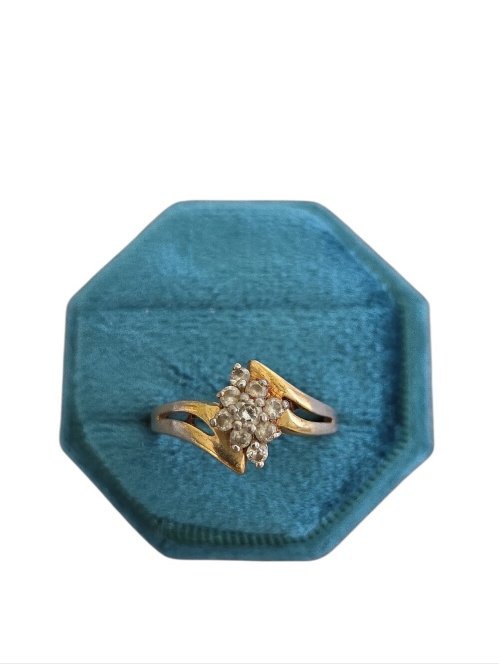 Vintage Size 11 JC Joseph Cleary Tarnished Gold Toned Cluster Faux Diamond Ring